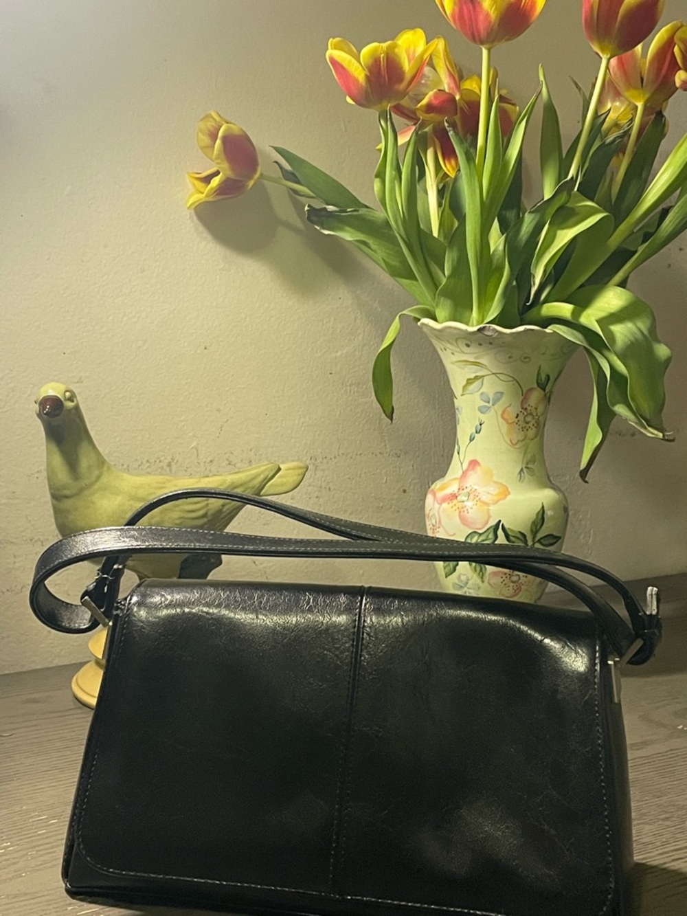Liz Claiborne Black Leather Satchel Shoulder Bag